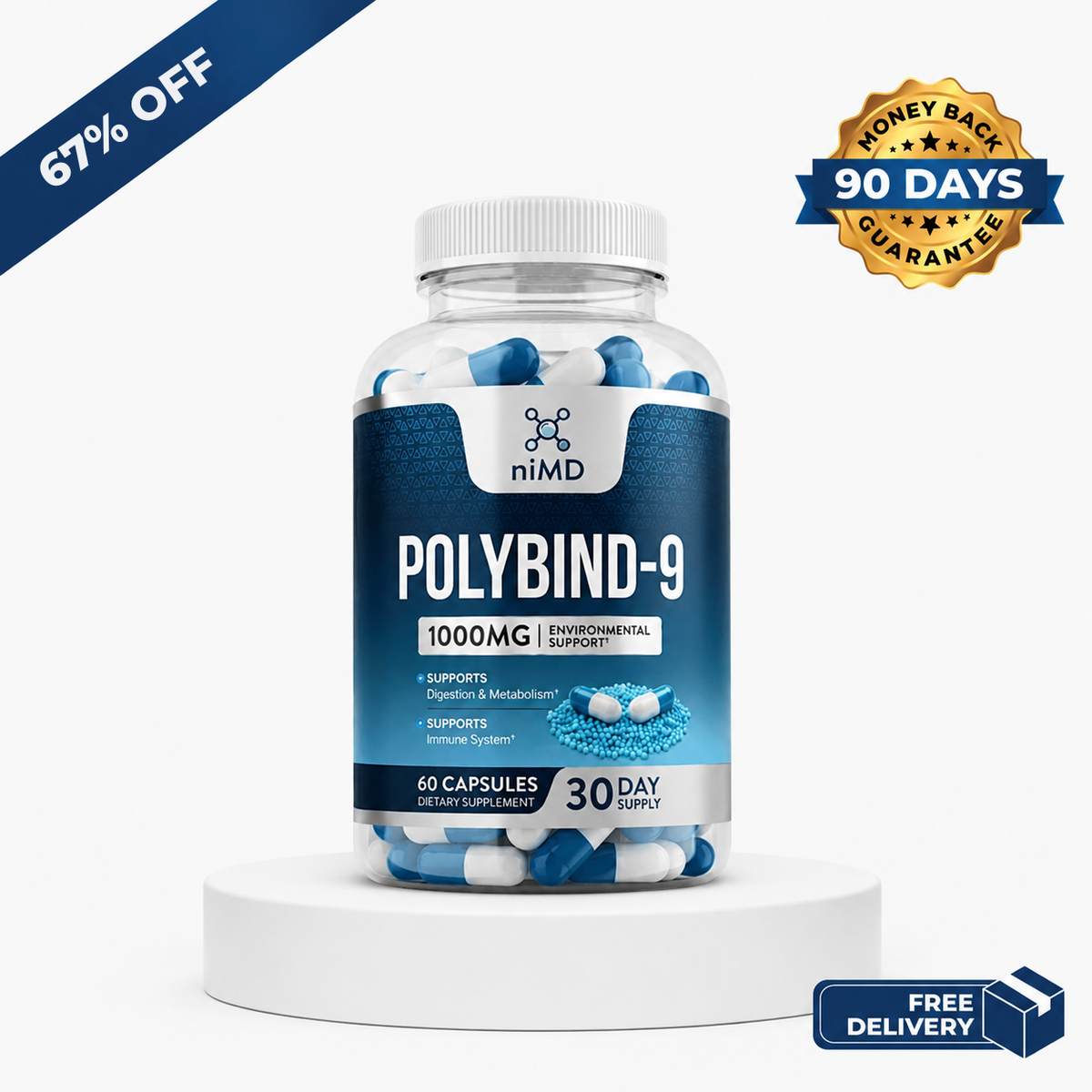 niMD Polybind-9 1000mg Chitosan Capsules — Environmental Support