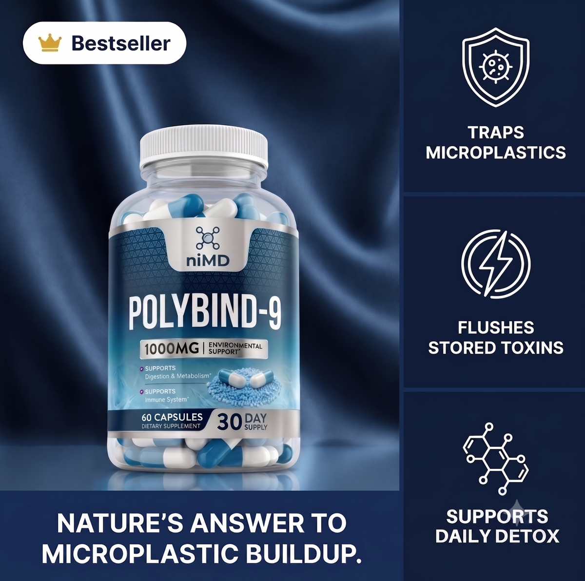 niMD Polybind-9 — nature's most powerful microplastic binder